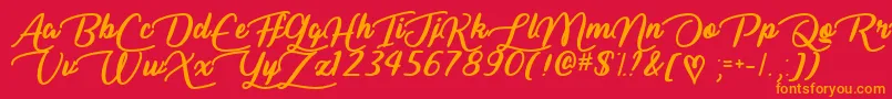 フォントLiar Script   – 赤い背景にオレンジの文字