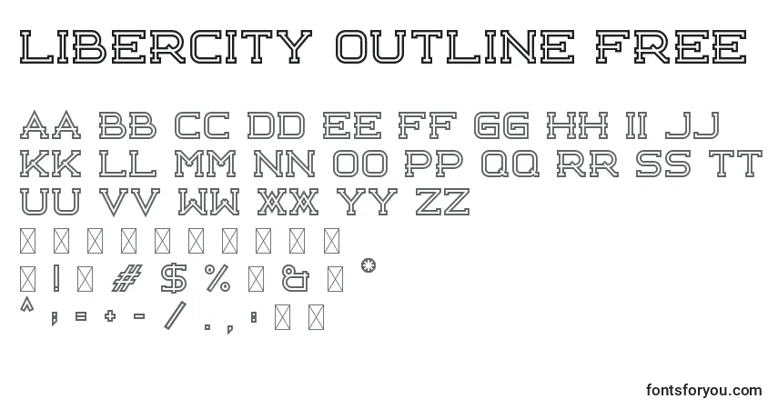 Schriftart Libercity Outline Free – Alphabet, Zahlen, spezielle Symbole
