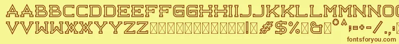 フォントLibercity Outline Free – 茶色の文字が黄色の背景にあります。
