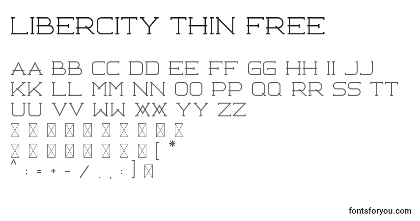 Schriftart Libercity Thin Free – Alphabet, Zahlen, spezielle Symbole