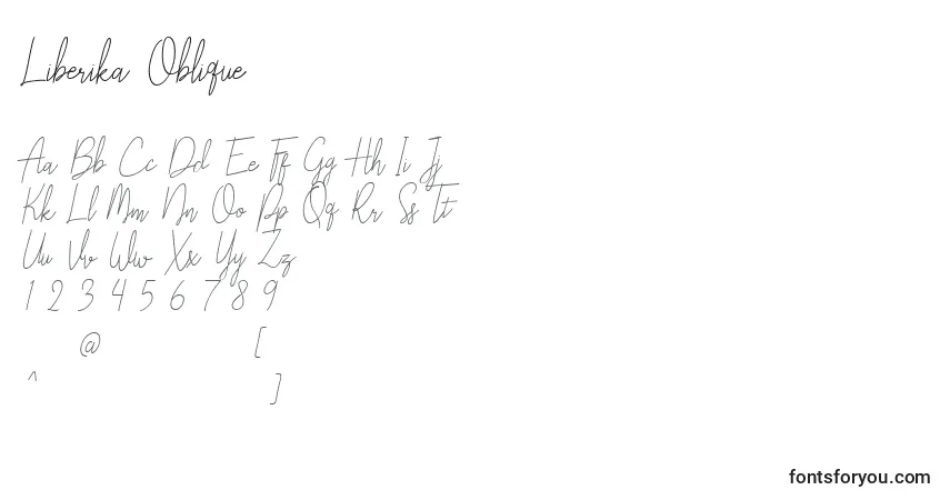 Czcionka Liberika Oblique – alfabet, cyfry, specjalne znaki