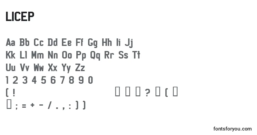 LICEP    (132550)-fontti – aakkoset, numerot, erikoismerkit