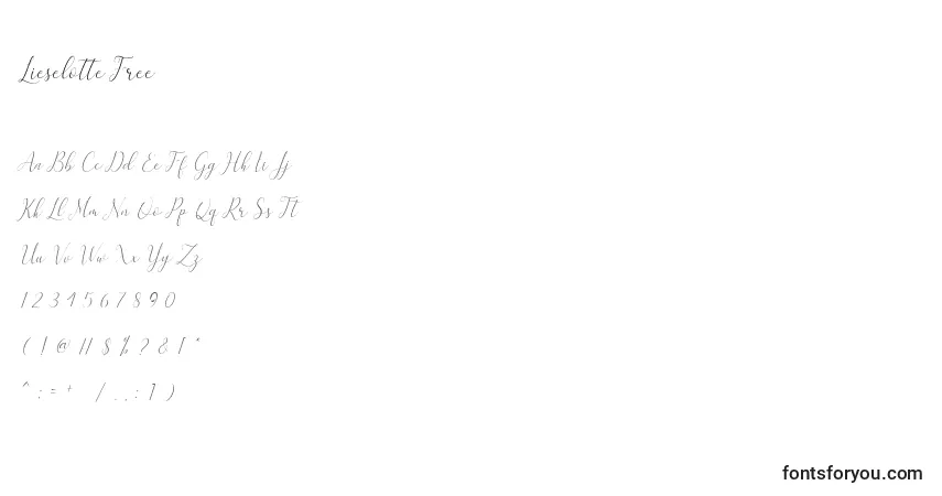 Czcionka Lieselotte Free – alfabet, cyfry, specjalne znaki