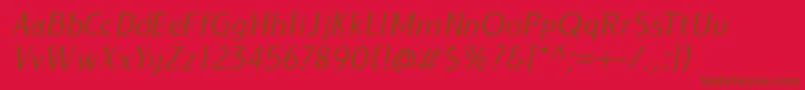 LIEUR Italic PERSONAL USE ONLY-Schriftart – Braune Schriften auf rotem Hintergrund