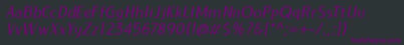 Czcionka LIEUR Italic PERSONAL USE ONLY – fioletowe czcionki na czarnym tle