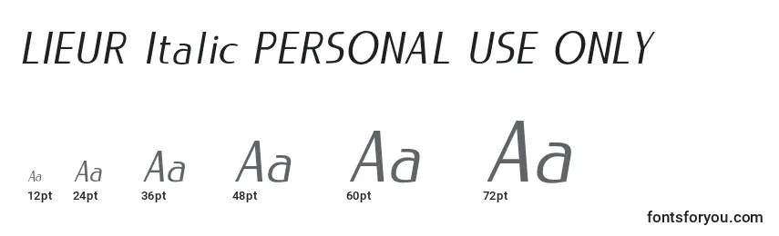 Размеры шрифта LIEUR Italic PERSONAL USE ONLY