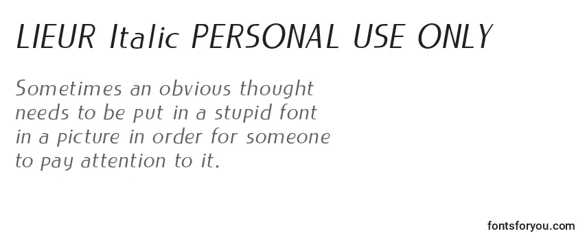 LIEUR Italic PERSONAL USE ONLY Font