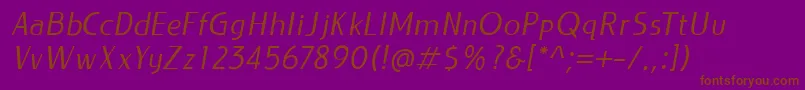 フォントLIEUR Italic PERSONAL USE ONLY – 紫色の背景に茶色のフォント