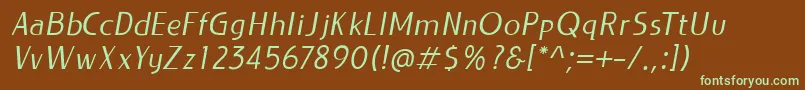 Czcionka LIEUR Italic PERSONAL USE ONLY – zielone czcionki na brązowym tle