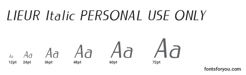 Размеры шрифта LIEUR Italic PERSONAL USE ONLY (132561)