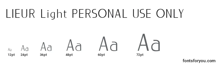 Размеры шрифта LIEUR Light PERSONAL USE ONLY (132563)