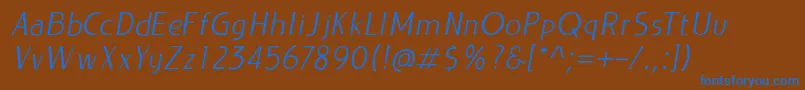 Czcionka LIEUR LightItalic PERSONAL USE ONLY – niebieskie czcionki na brązowym tle