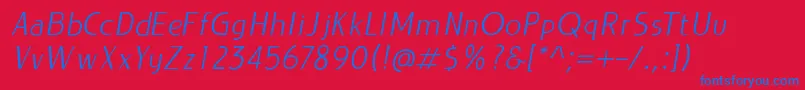 LIEUR LightItalic PERSONAL USE ONLY-Schriftart – Blaue Schriften auf rotem Hintergrund