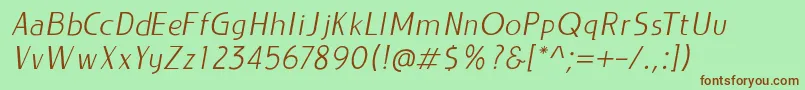 Шрифт LIEUR LightItalic PERSONAL USE ONLY – коричневые шрифты на зелёном фоне