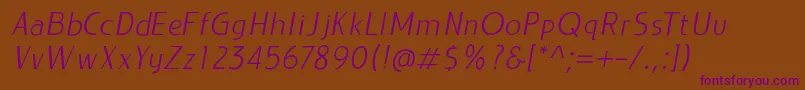 Czcionka LIEUR LightItalic PERSONAL USE ONLY – fioletowe czcionki na brązowym tle