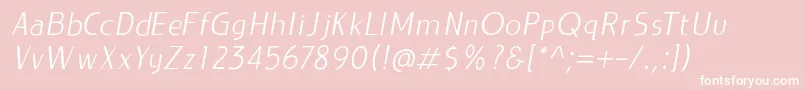 Fonte LIEUR LightItalic PERSONAL USE ONLY – fontes brancas em um fundo rosa