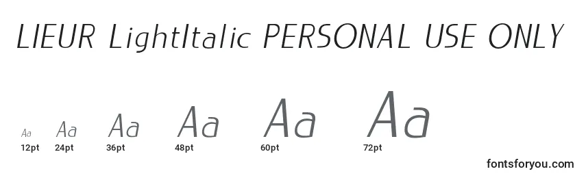 Размеры шрифта LIEUR LightItalic PERSONAL USE ONLY