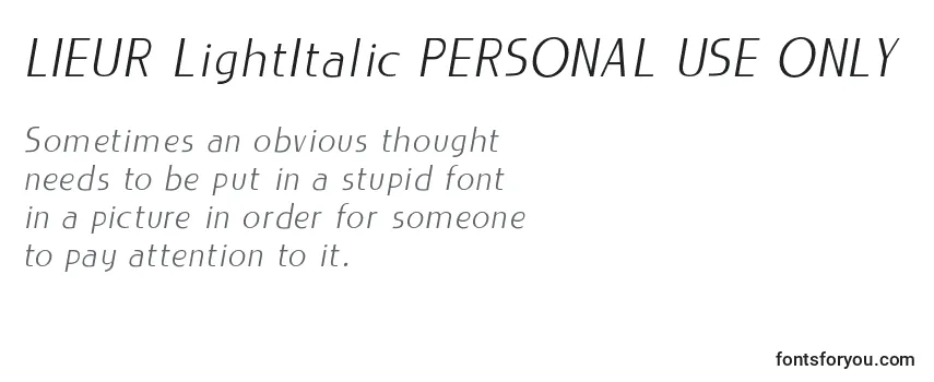 LIEUR LightItalic PERSONAL USE ONLY Font