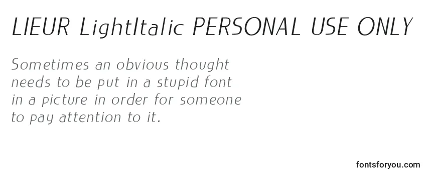 LIEUR LightItalic PERSONAL USE ONLY -fontin tarkastelu