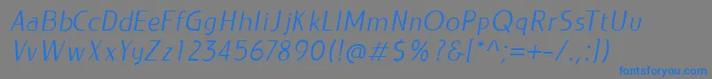 フォントLIEUR LightItalic PERSONAL USE ONLY – 灰色の背景に青い文字