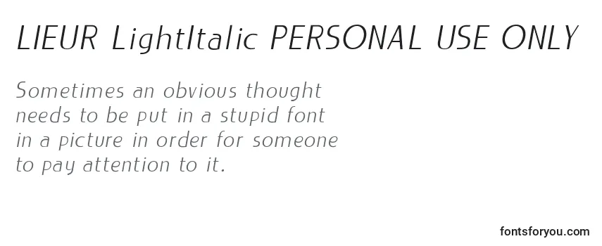 Review of the LIEUR LightItalic PERSONAL USE ONLY (132565) Font