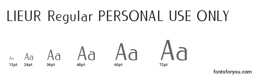 Размеры шрифта LIEUR Regular PERSONAL USE ONLY