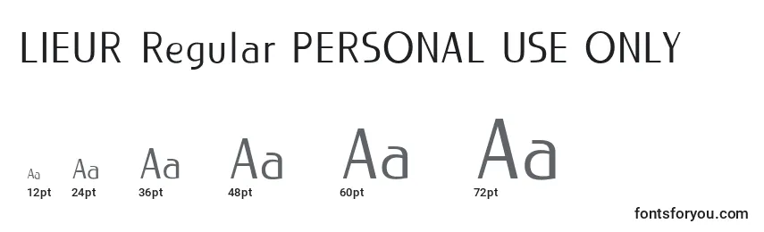 Размеры шрифта LIEUR Regular PERSONAL USE ONLY (132567)