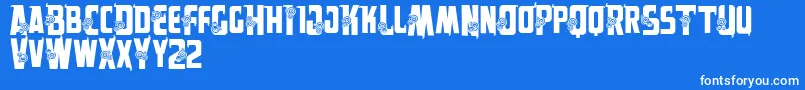 Vtksalpes-Schriftart – Weiße Schriften auf blauem Hintergrund