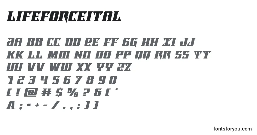 Schriftart Lifeforceital (132581) – Alphabet, Zahlen, spezielle Symbole