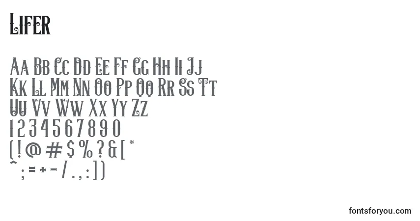 Schriftart Lifer (132583) – Alphabet, Zahlen, spezielle Symbole