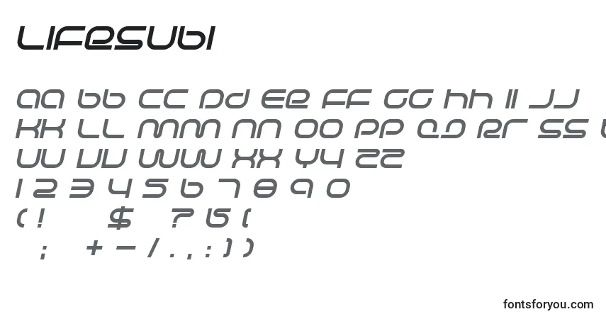 Schriftart Lifesubi – Alphabet, Zahlen, spezielle Symbole