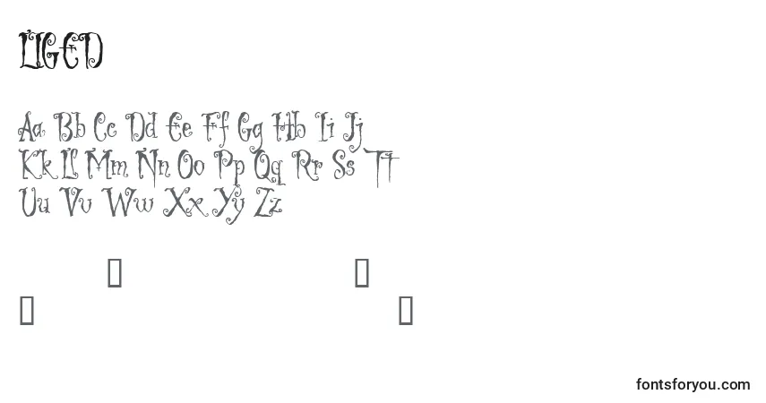LIGED    (132590)-fontti – aakkoset, numerot, erikoismerkit