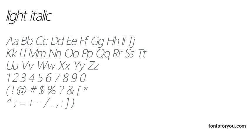 Light italic Font – alphabet, numbers, special characters
