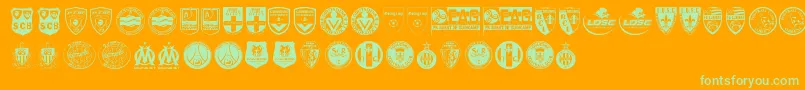 Ligue 1-Schriftart – Grüne Schriften auf orangefarbenem Hintergrund