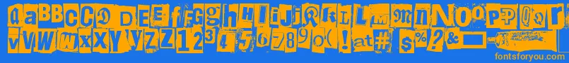 Liima, paperi, sakset2-Schriftart – Orangefarbene Schriften auf blauem Hintergrund