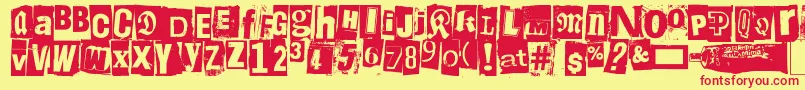 フォントLiima, paperi, sakset2 – 赤い文字の黄色い背景