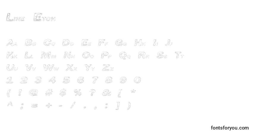 Czcionka Line Etch – alfabet, cyfry, specjalne znaki