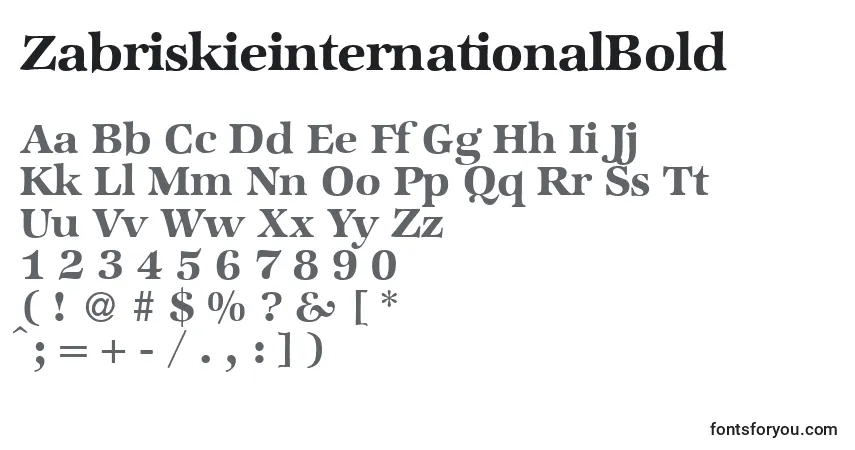 A fonte ZabriskieinternationalBold – alfabeto, números, caracteres especiais