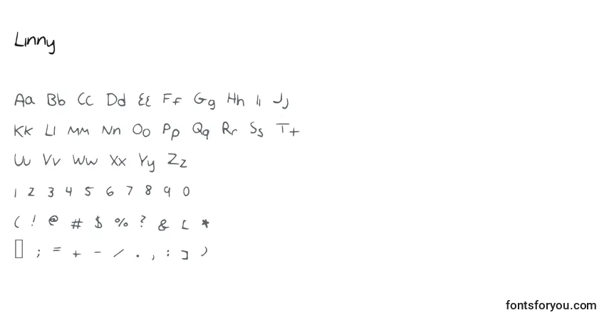 A fonte Linny (132637) – alfabeto, números, caracteres especiais