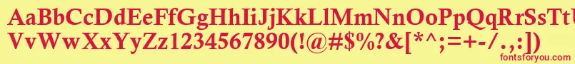 CalistoMtРџРѕР»СѓР¶РёСЂРЅС‹Р№-Schriftart – Rote Schriften auf gelbem Hintergrund