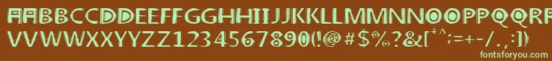 フォントlinoleum – 緑色の文字が茶色の背景にあります。