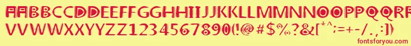 linoleum-Schriftart – Rote Schriften auf gelbem Hintergrund
