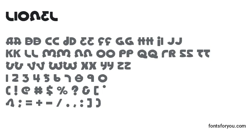 Schriftart Lionel (132646) – Alphabet, Zahlen, spezielle Symbole