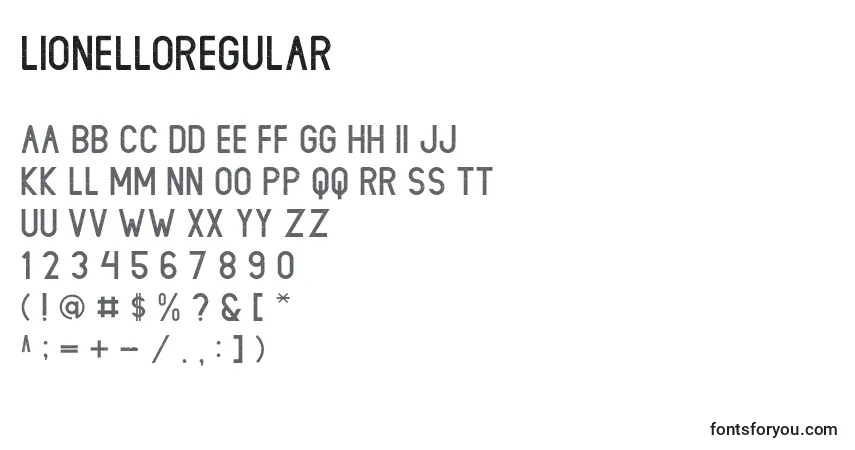 Czcionka LIONELLORegular – alfabet, cyfry, specjalne znaki