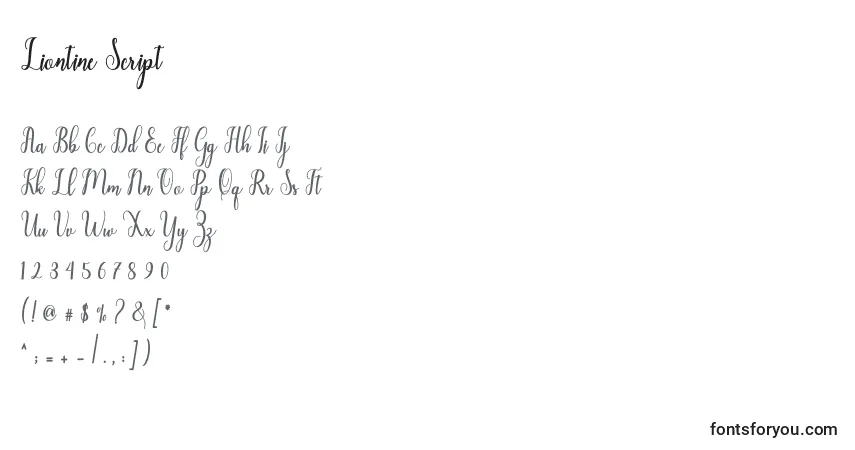 Fuente Liontine Script - alfabeto, números, caracteres especiales