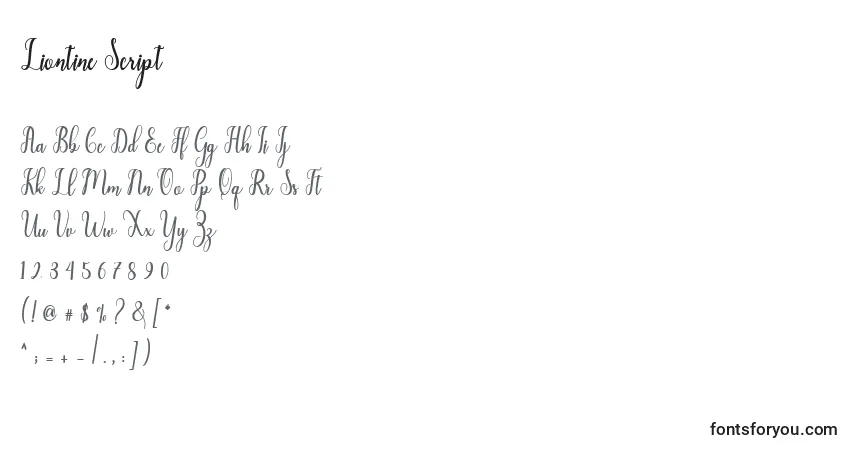 Шрифт Liontine Script (132653) – алфавит, цифры, специальные символы