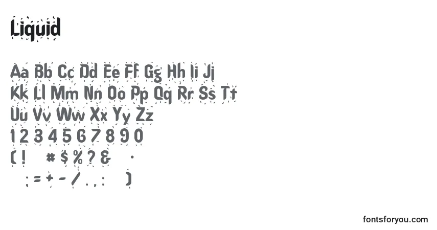 Schriftart Liquid (132658) – Alphabet, Zahlen, spezielle Symbole