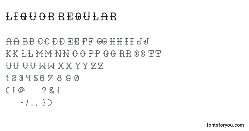 Czcionka Liquor Regular – alfabet, cyfry, specjalne znaki