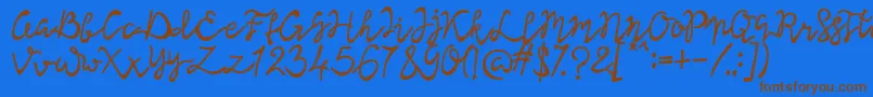 フォントLisna Bold – 茶色の文字が青い背景にあります。
