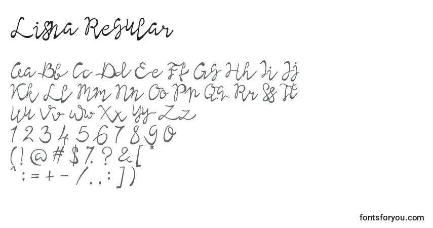 Schriftart Lisna Regular – Alphabet, Zahlen, spezielle Symbole
